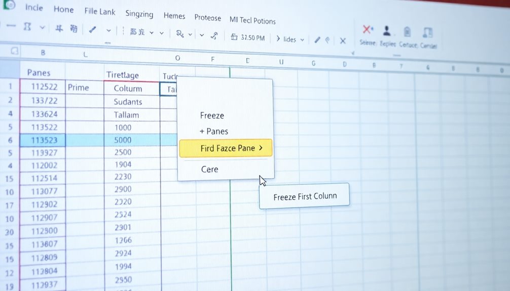 freeze columns in spreadsheet