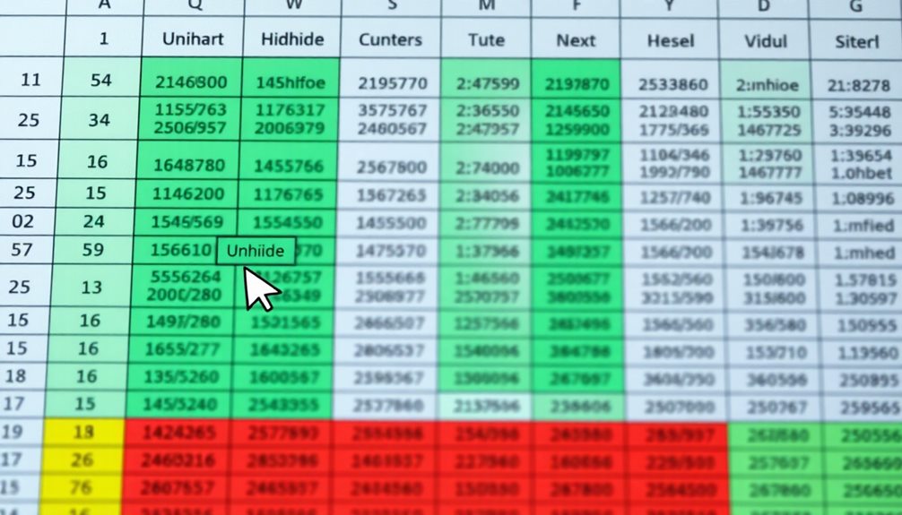 revealing hidden spreadsheet columns